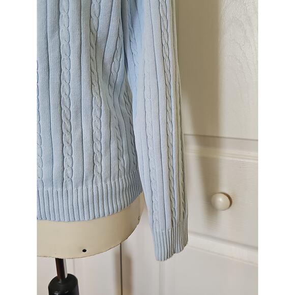 IZOD Cable Knit 100% Cotton Crewneck Sweater Light Blue Womens Large Long Sleeve - Picture 7 of 13